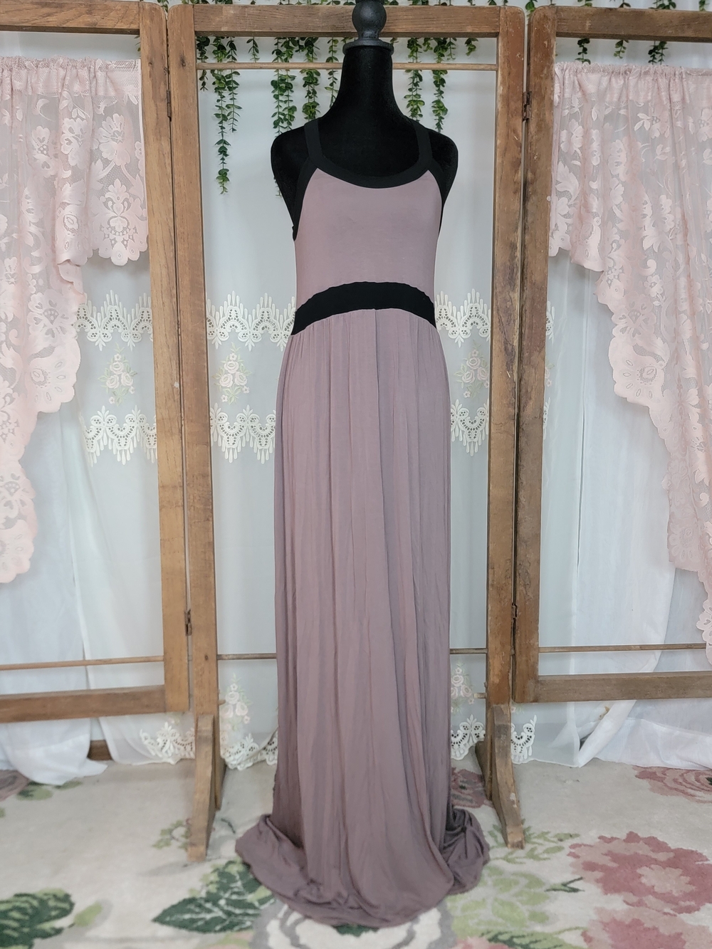 Athleta Maxi Dress XL Tall Mauve Black Built-In Bra Racerback Travel Lounge - Picture 4 of 8